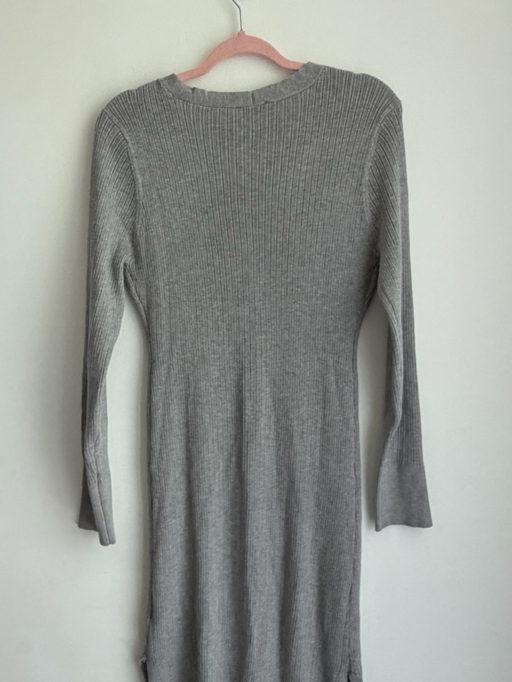 Pink Rose Rib-Knit Button-Front Long Sleeve Dress - Gray - Picture 5 of 5